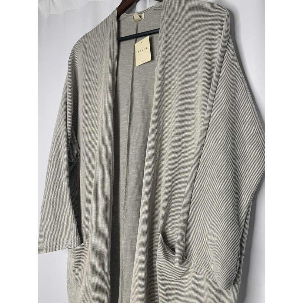 Sold Anthropologie NWT Donni One Size Micro Stripe Cardigan Gray Pocket - Picture 2 of 6